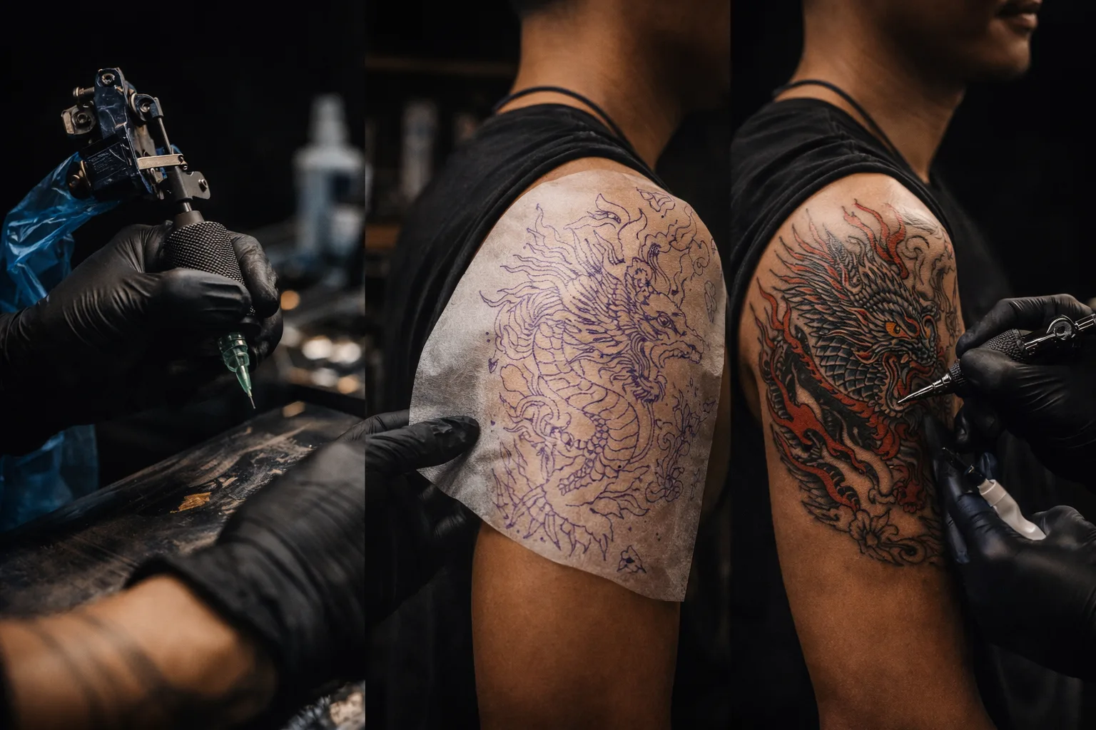 ขั้นตอนการสักตั้งแต่เริ่มจนจบ ระหว่างช่างกำลังสักจริง